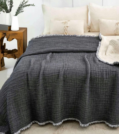 Organic Cotton Muslin Comforter, 8-Layer Breathable Summer Quilt, Oversized King Bedspread