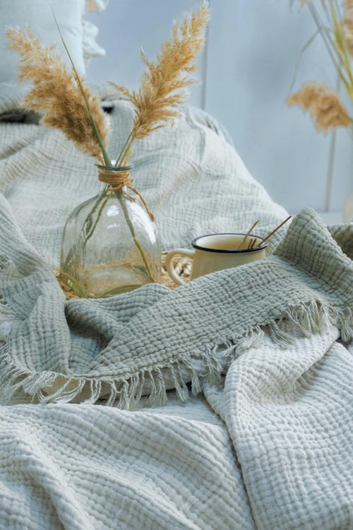 Muslin Bedspread, Oversized Organic Turkish Cotton Gauze Blanket, Lightweight Summer Coverlet