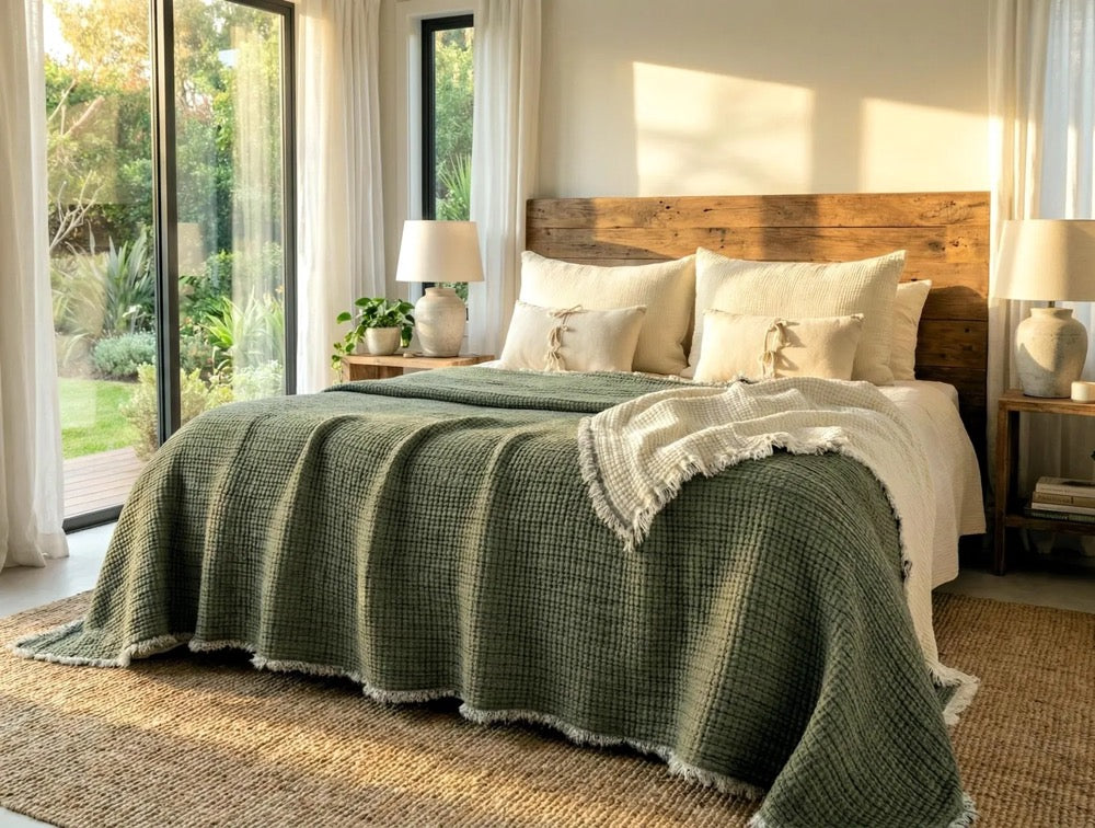Organic Cotton Muslin Comforter, 8-Layer Breathable Summer Quilt, Oversized King Bedspread
