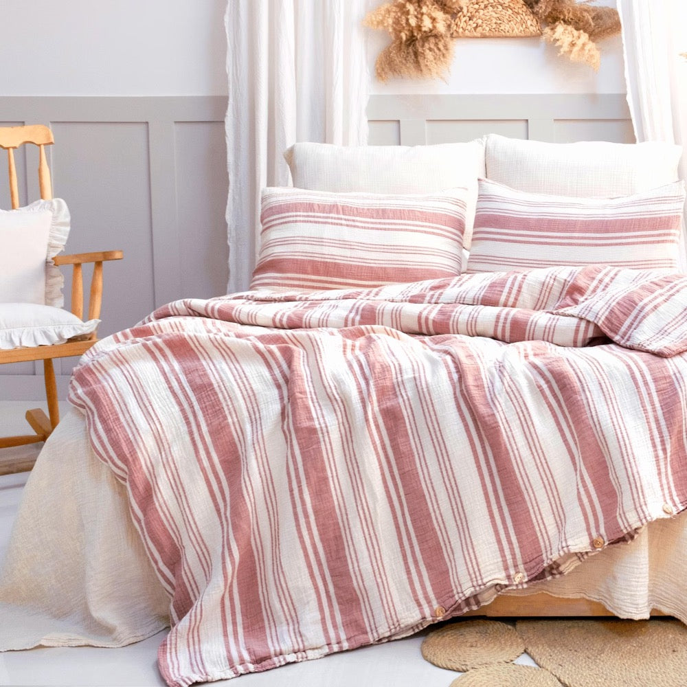 Organic Cotton Muslin Duvet Cover Set: OEKO-TEX, Striped, Extra Soft