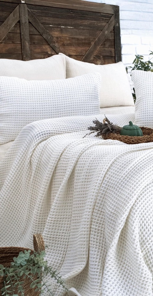 Waffle Bedspread, Soft Cotton Bed Cover, Textured Blanket, King Queen Size, Breathable Home Bedding
