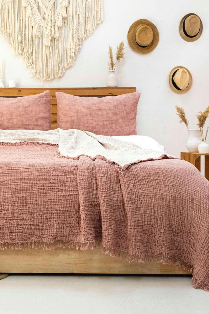 Muslin Bedspread, Oversized Organic Turkish Cotton Gauze Blanket, Lightweight Summer Coverlet
