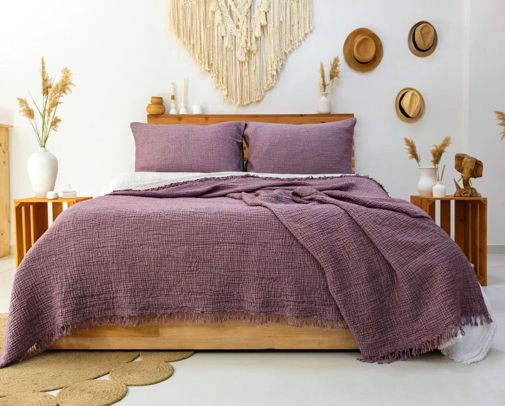 Muslin Bedspread, Oversized Organic Turkish Cotton Gauze Blanket, Lightweight Summer Coverlet